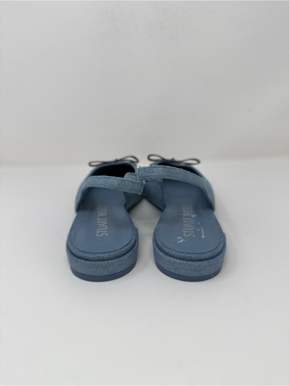 New Stuart Weitzman Sleek Bow Slingback Flat Metallic Denim Sz 7.5 - Picture 5 of 15